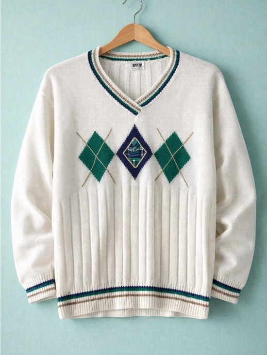 Source Unknown Sweaters - Vintage Golf Sweater with Argyle Large*